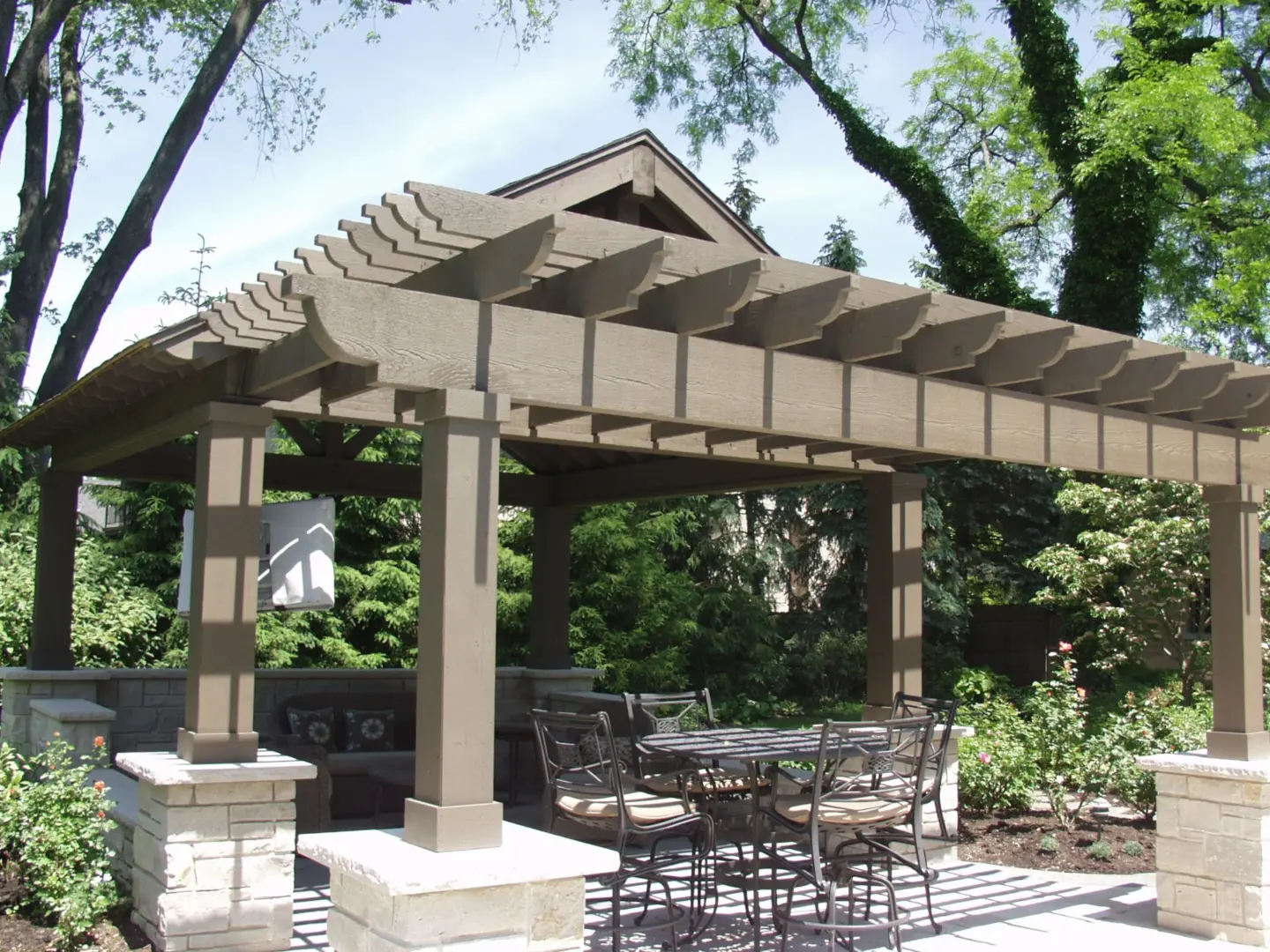 26 painted gable pavilion with attached pergola
