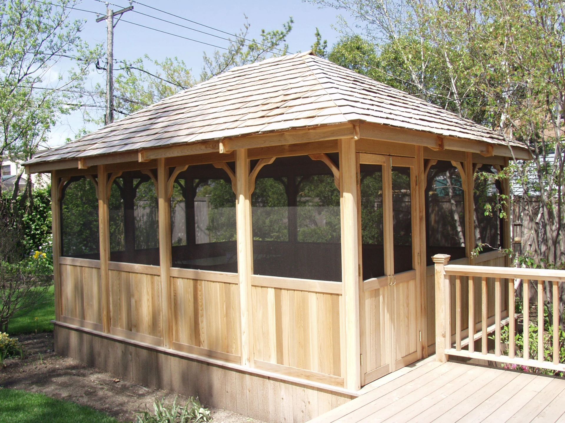 29 rectangular cedar gazebo attached to cedar deck